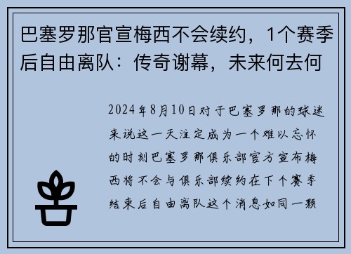 巴塞罗那官宣梅西不会续约，1个赛季后自由离队：传奇谢幕，未来何去何从？